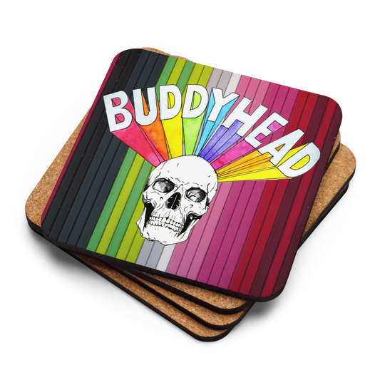 Rainbow skull cork-back coaster