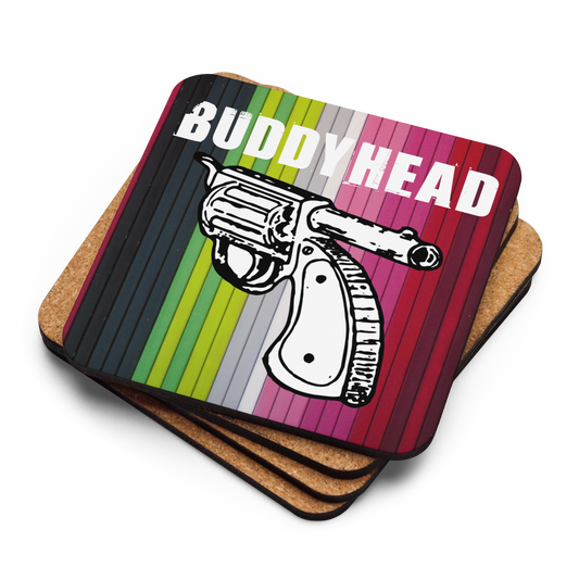 Buddyhead backwards gun cork-back coaster