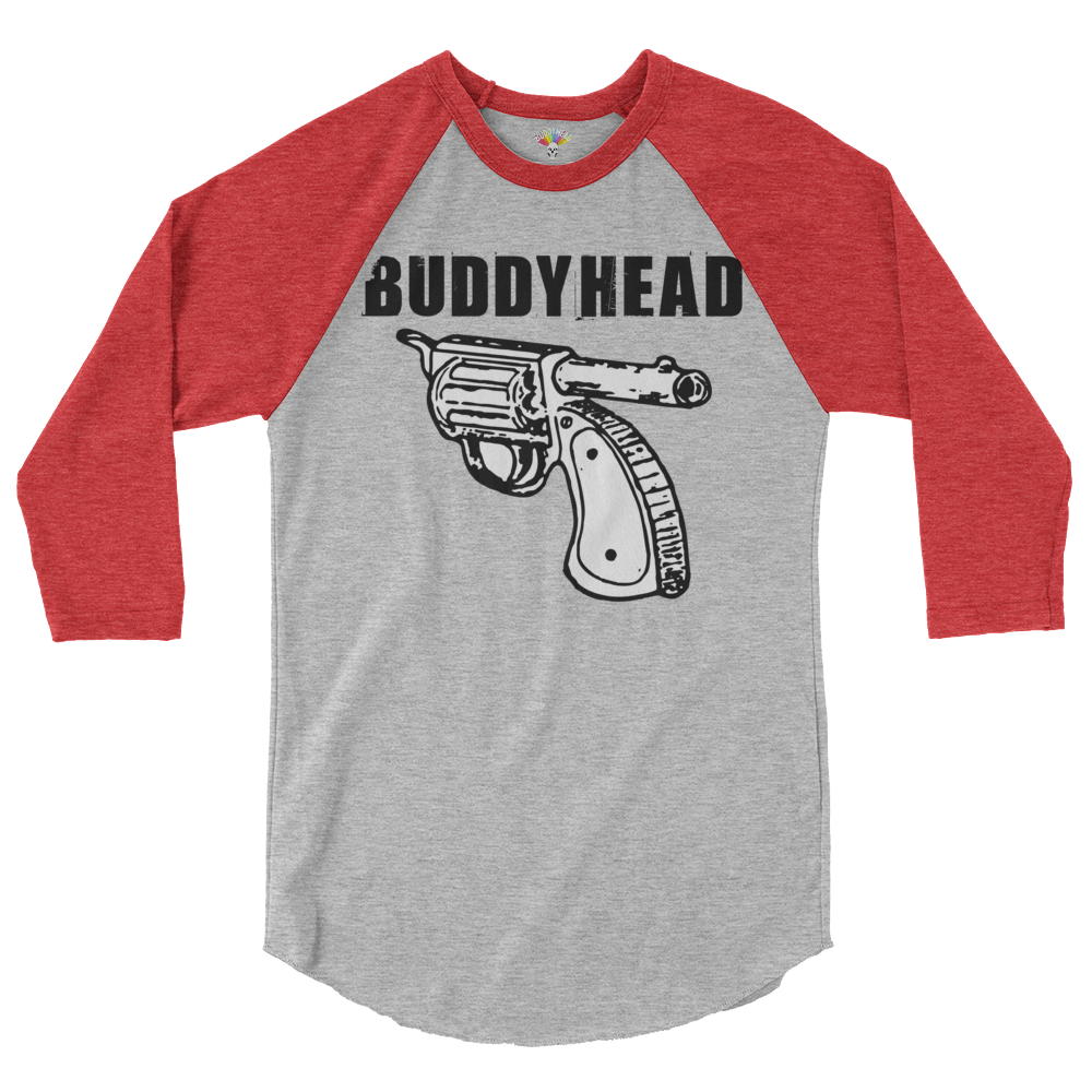 Buddyhead backwards gun logo baseball tee