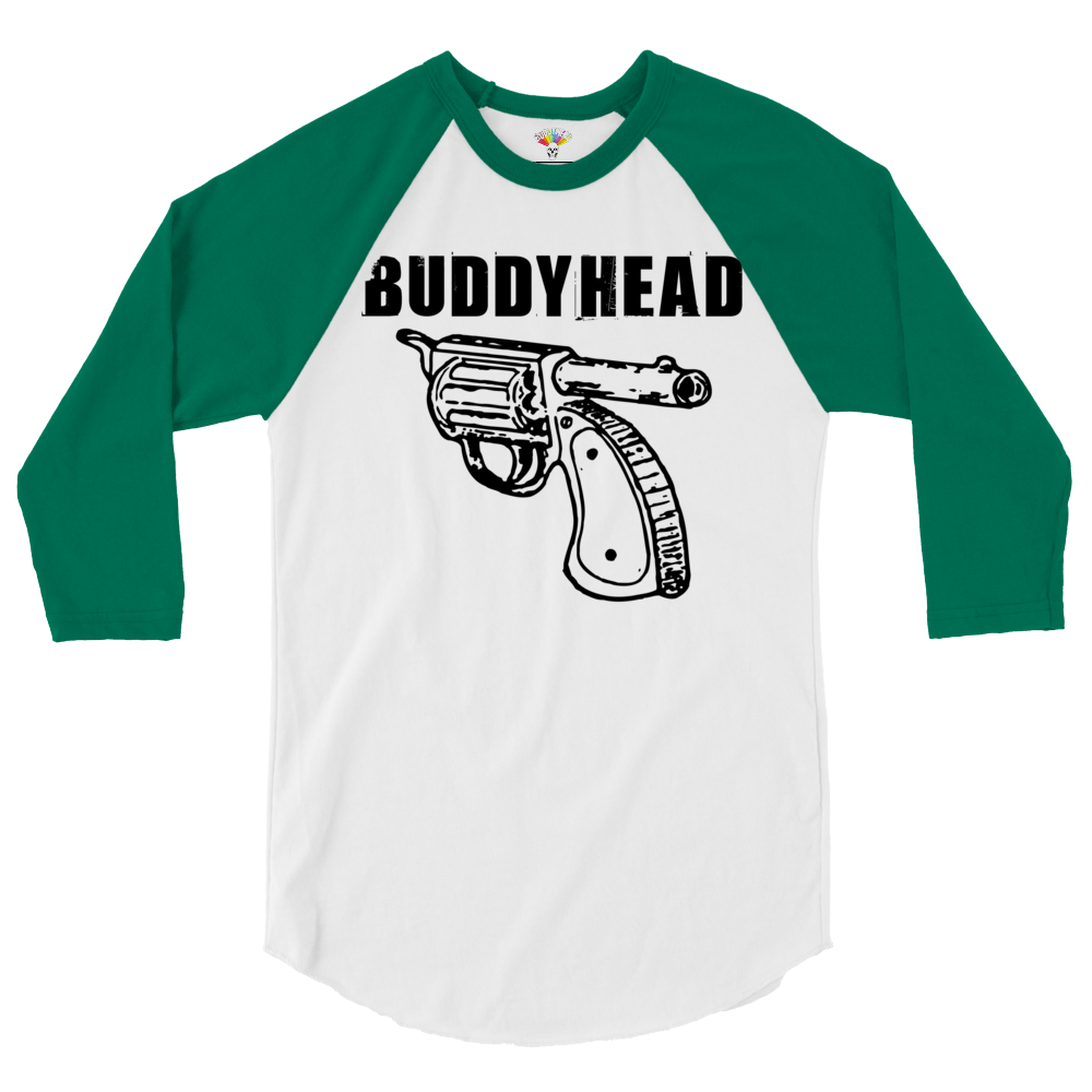 Buddyhead backwards gun logo baseball tee