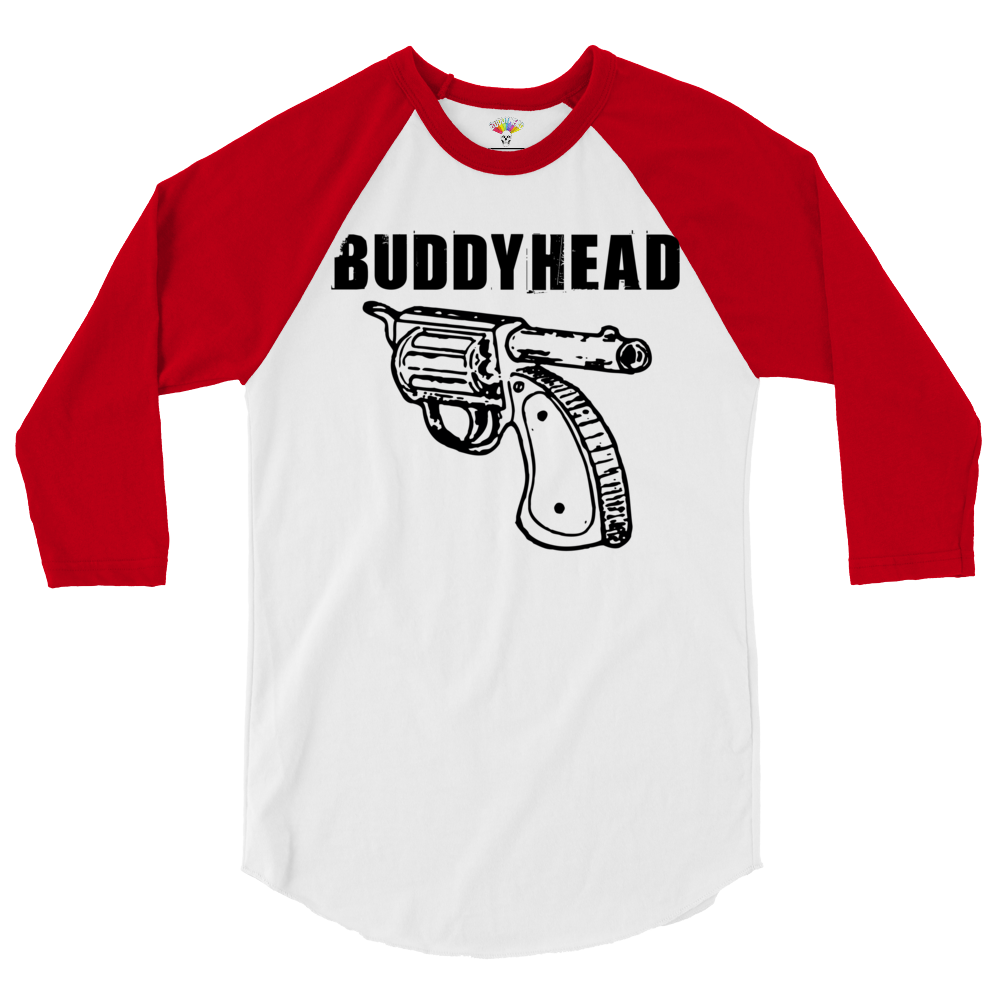 Buddyhead backwards gun logo baseball tee